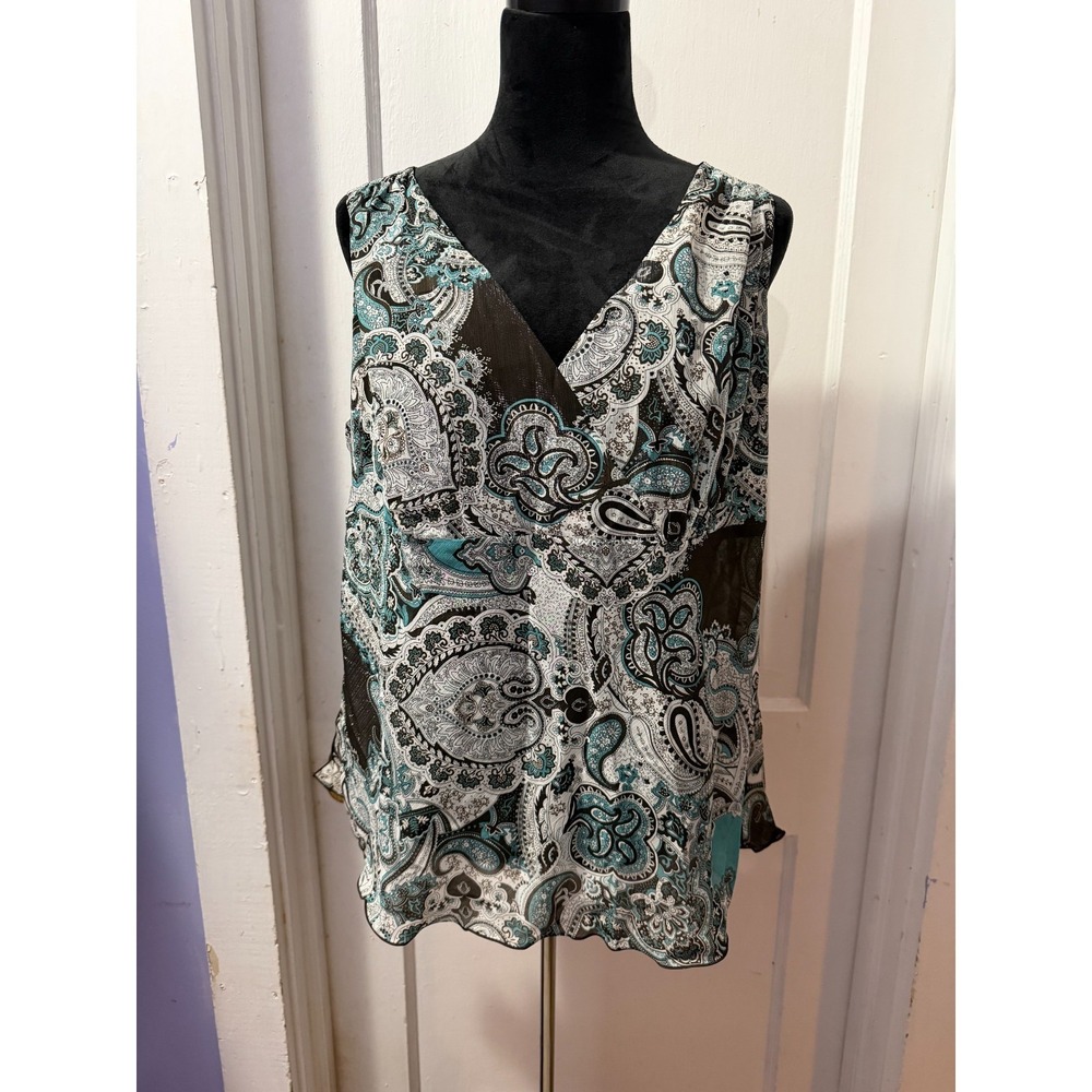 Vintage Fashion Bug Green Pattered Tank Top in 18W NWT